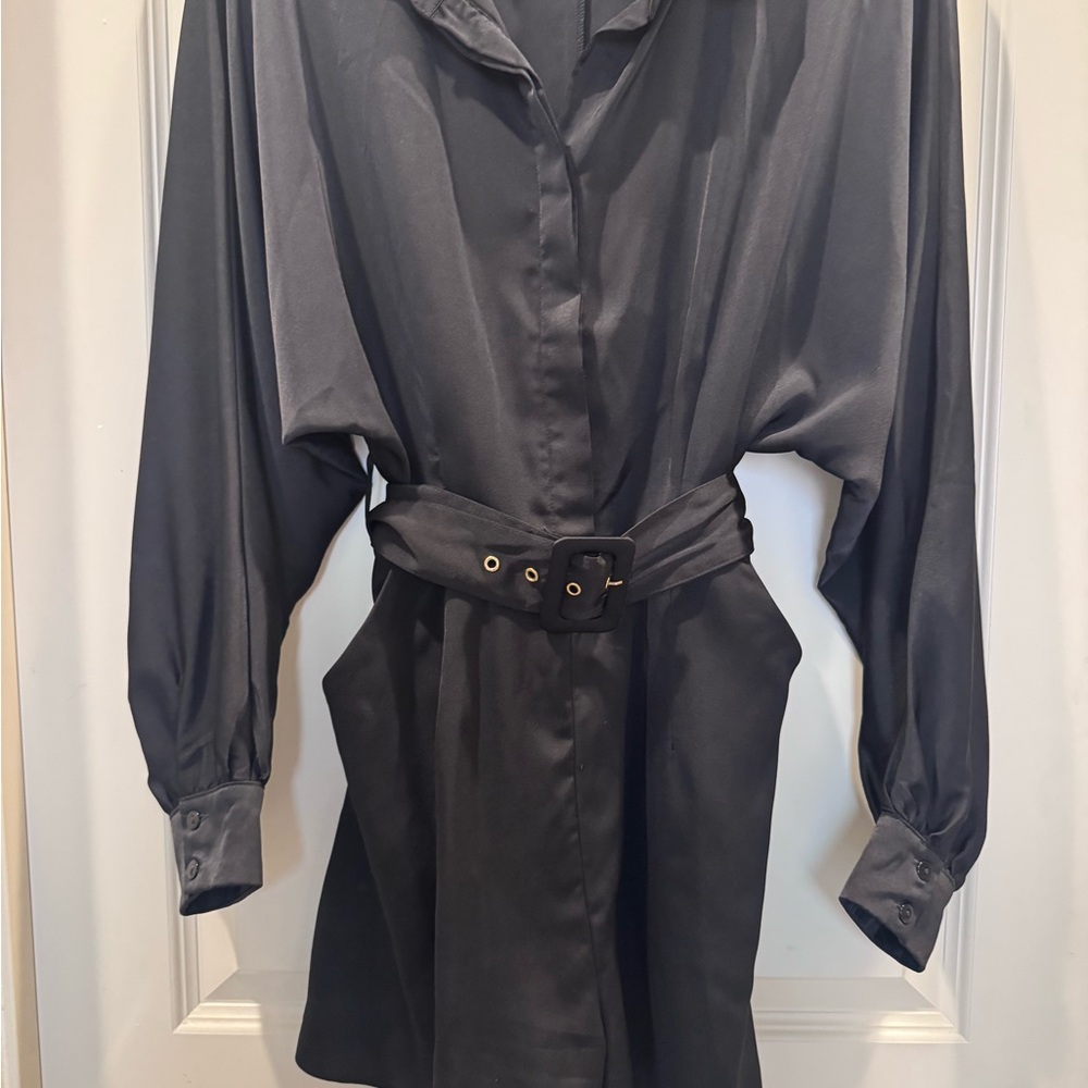 Black Satin Belted Romper